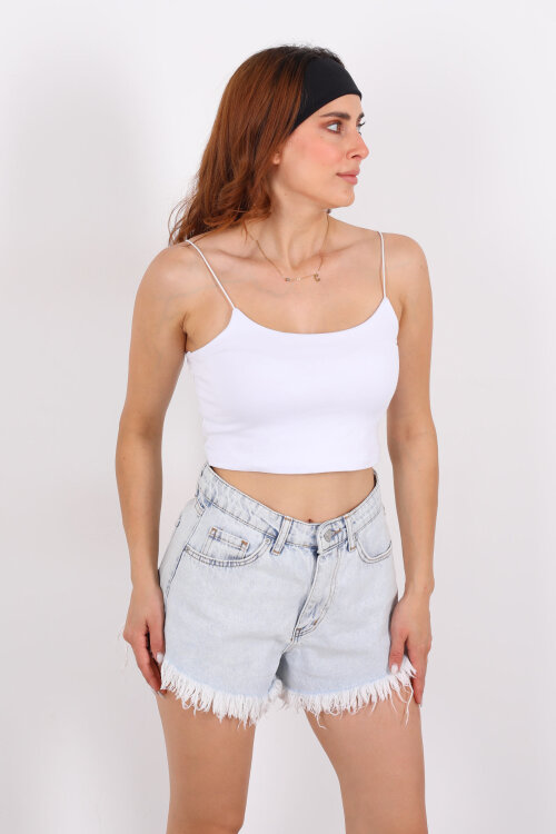 Lastik Askılı Beyaz Kadın Crop Top - 6