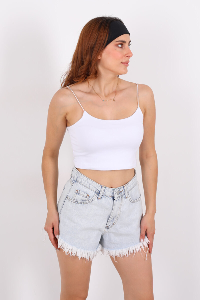 Lastik Askılı Beyaz Kadın Crop Top - 6