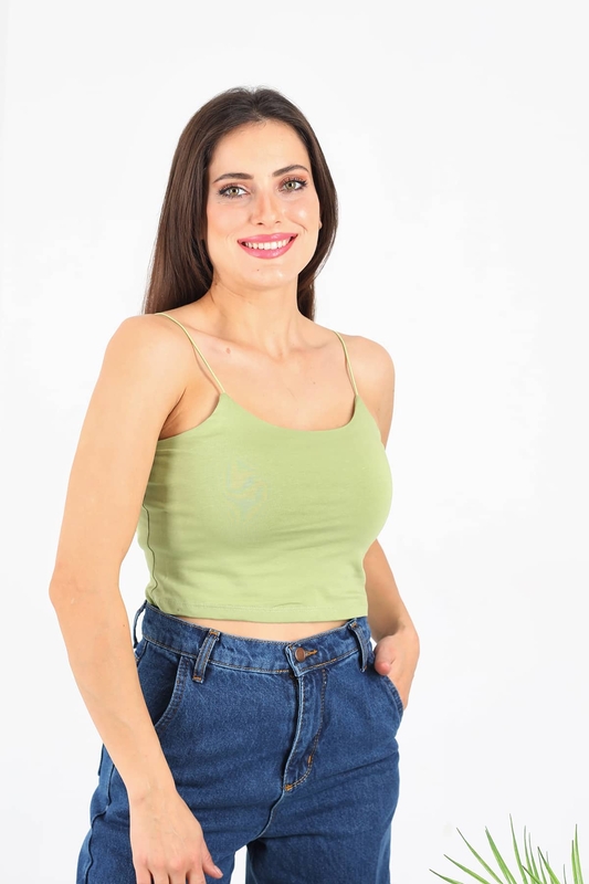 Lastik Askılı Çağla Yeşili Kadın Crop Top - 2