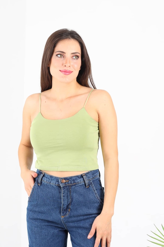 Lastik Askılı Çağla Yeşili Kadın Crop Top - 1