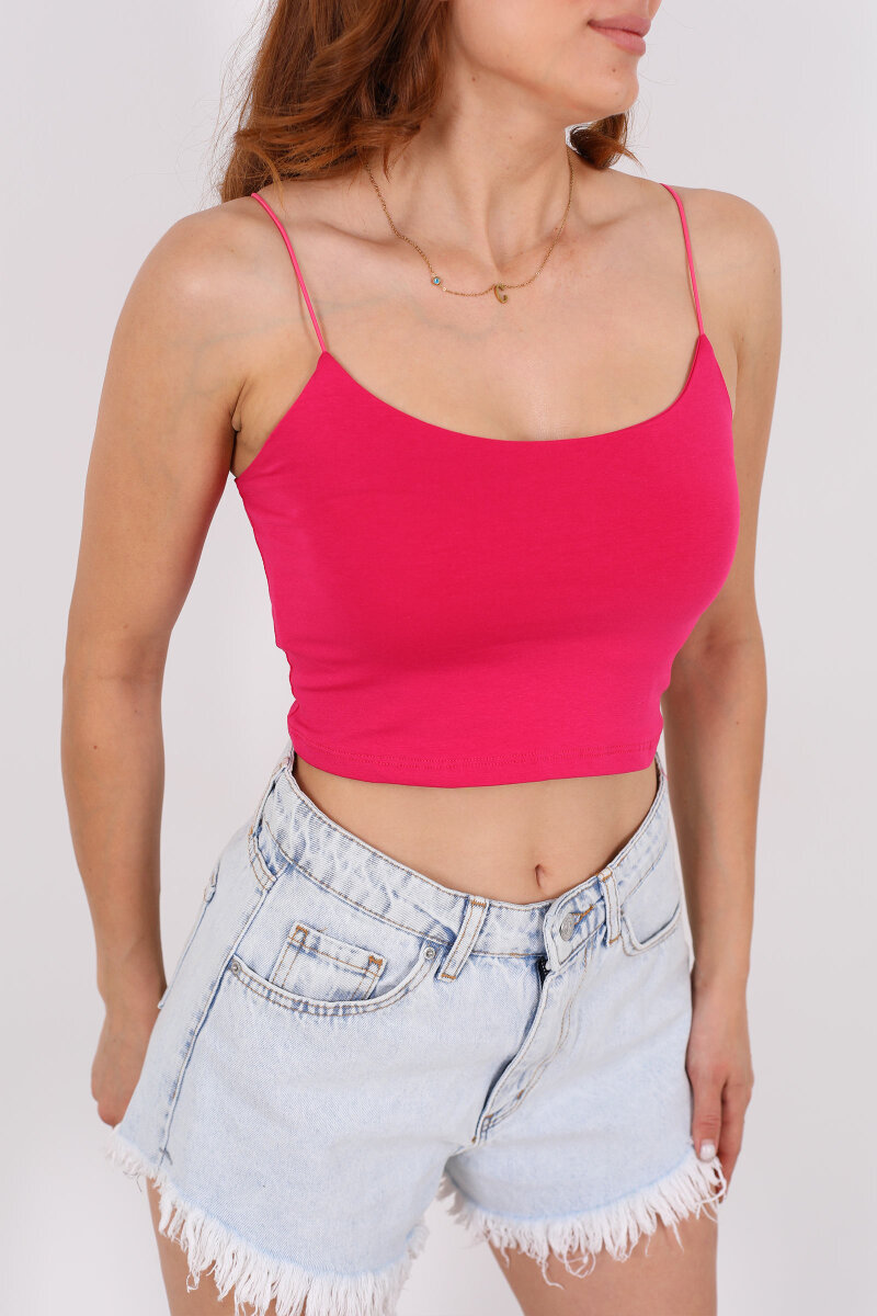 Lastik Askılı Fuşya Kadın Crop Top - 2