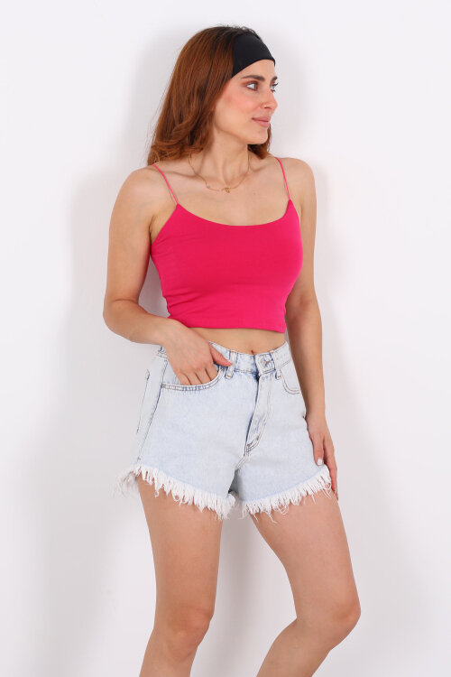 Lastik Askılı Fuşya Kadın Crop Top - 6