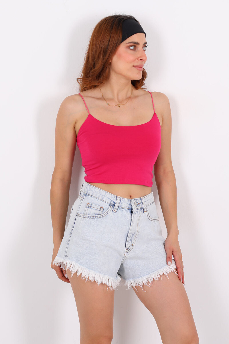 Lastik Askılı Fuşya Kadın Crop Top - 4