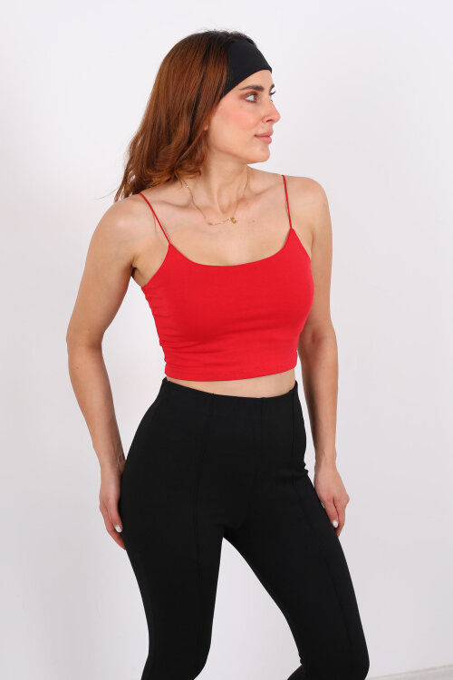 Lastik Askılı Kırmızı Kadın Crop Top - 6