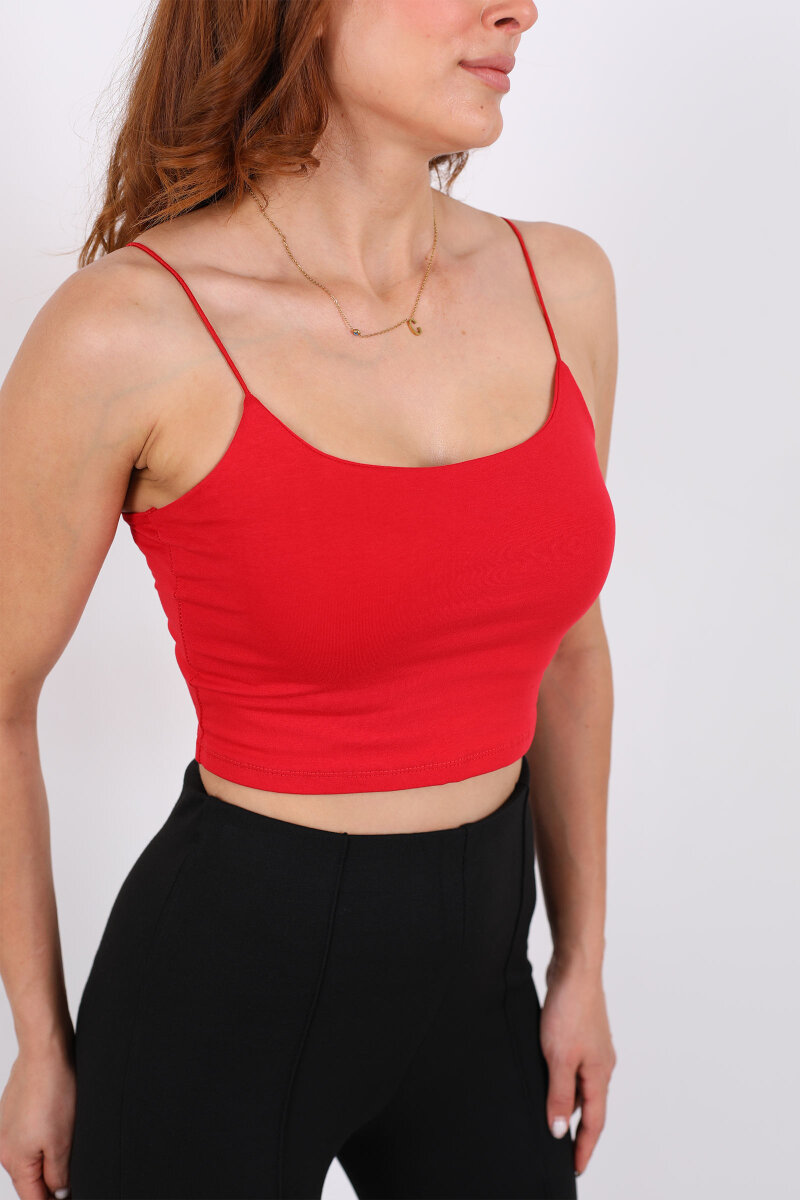 Lastik Askılı Kırmızı Kadın Crop Top - 2
