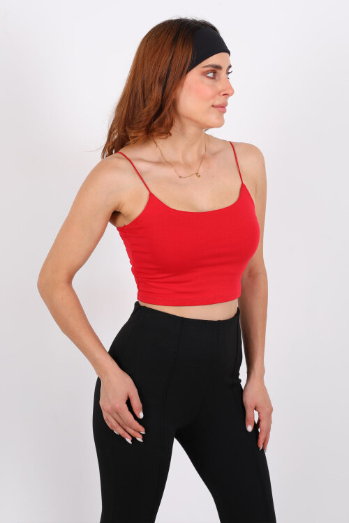 Lastik Askılı Kırmızı Kadın Crop Top - 3