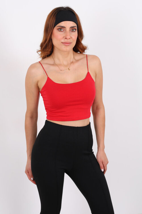 Lastik Askılı Kırmızı Kadın Crop Top - 4