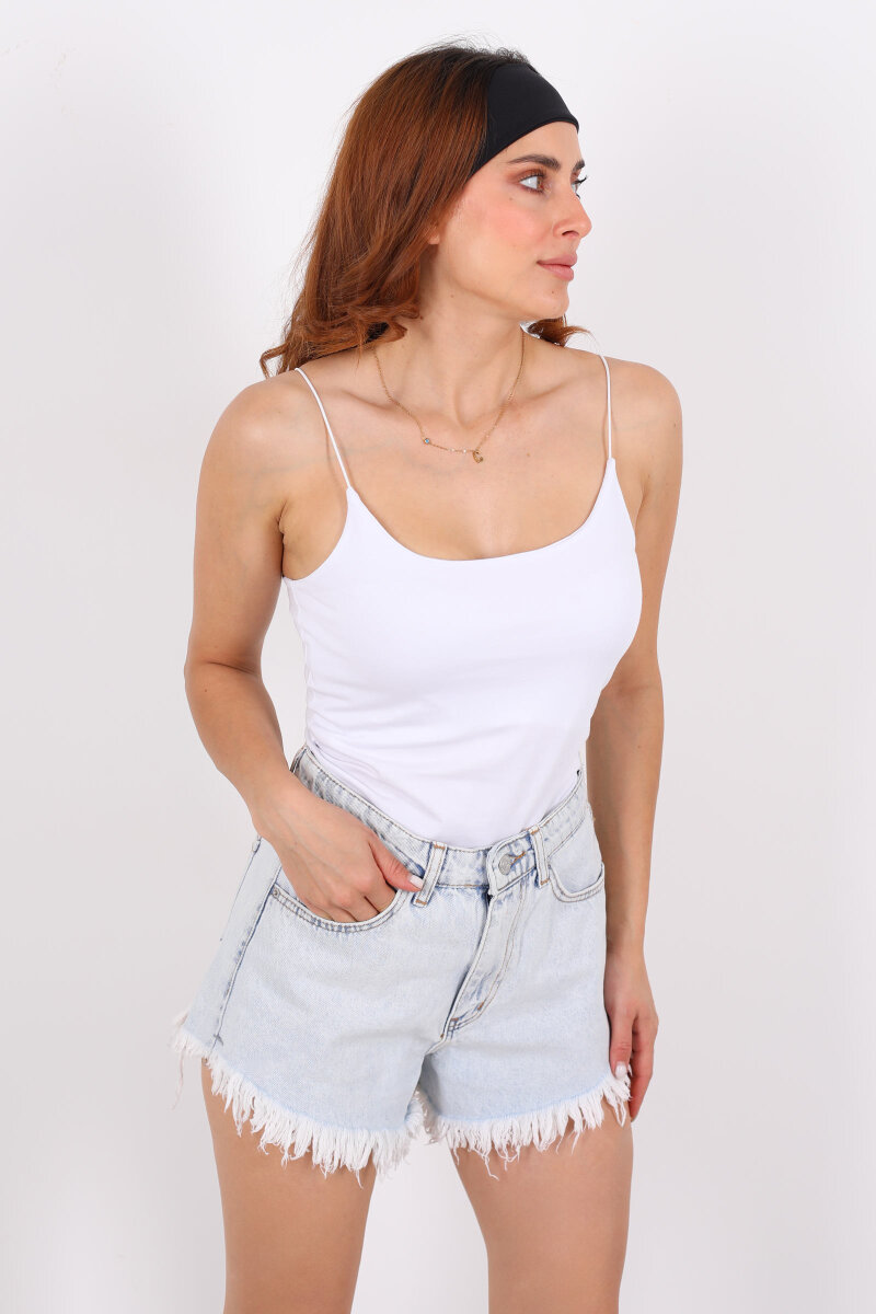 Lastik Askılı Uzun Beyaz Kadın Badi - 1