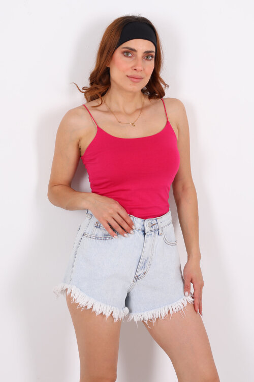 Lastik Askılı Uzun Fuşya Kadın Badi - Berox