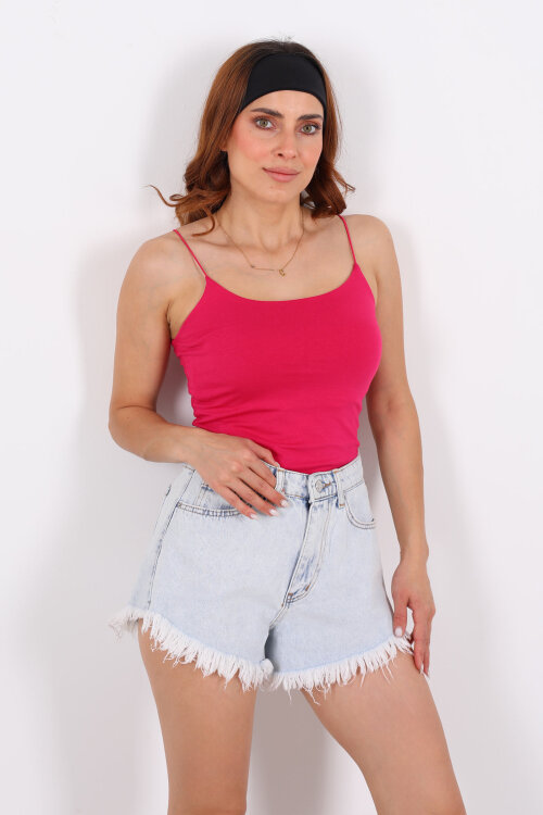 Lastik Askılı Uzun Fuşya Kadın Badi - 5