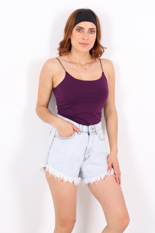 Lastik Askılı Uzun Mor Kadın Badi - Berox