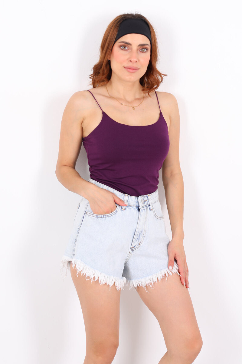 Lastik Askılı Uzun Mor Kadın Badi - 1