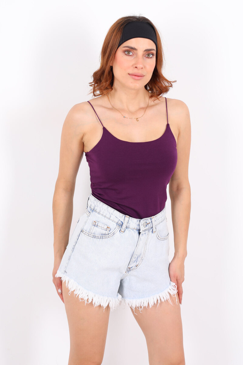 Lastik Askılı Uzun Mor Kadın Badi - 4