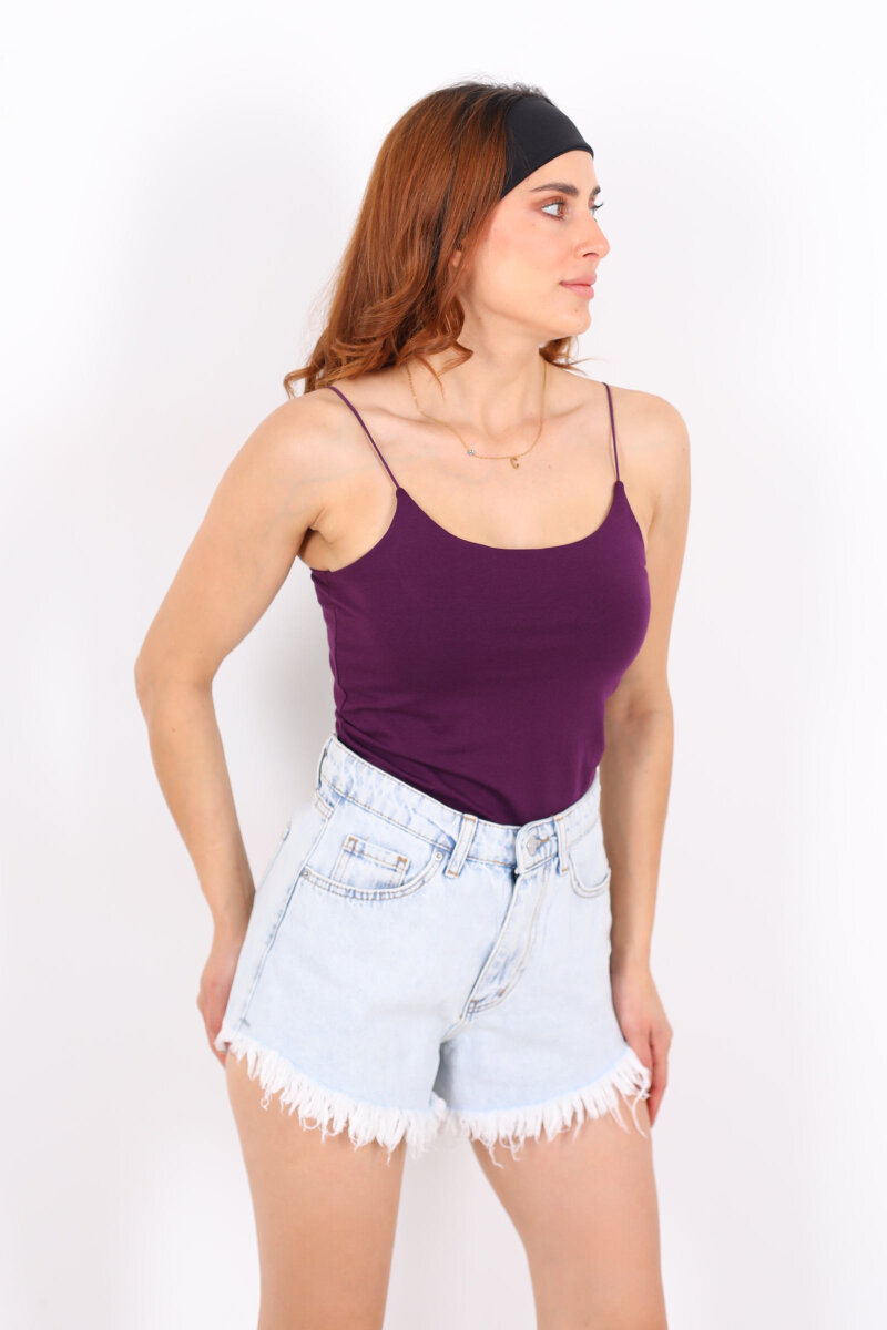 Lastik Askılı Uzun Mor Kadın Badi - 3