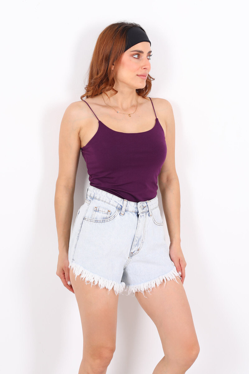 Lastik Askılı Uzun Mor Kadın Badi - 6