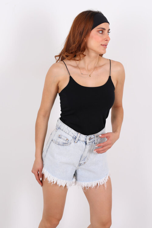 Lastik Askılı Uzun Siyah Kadın Badi - 4