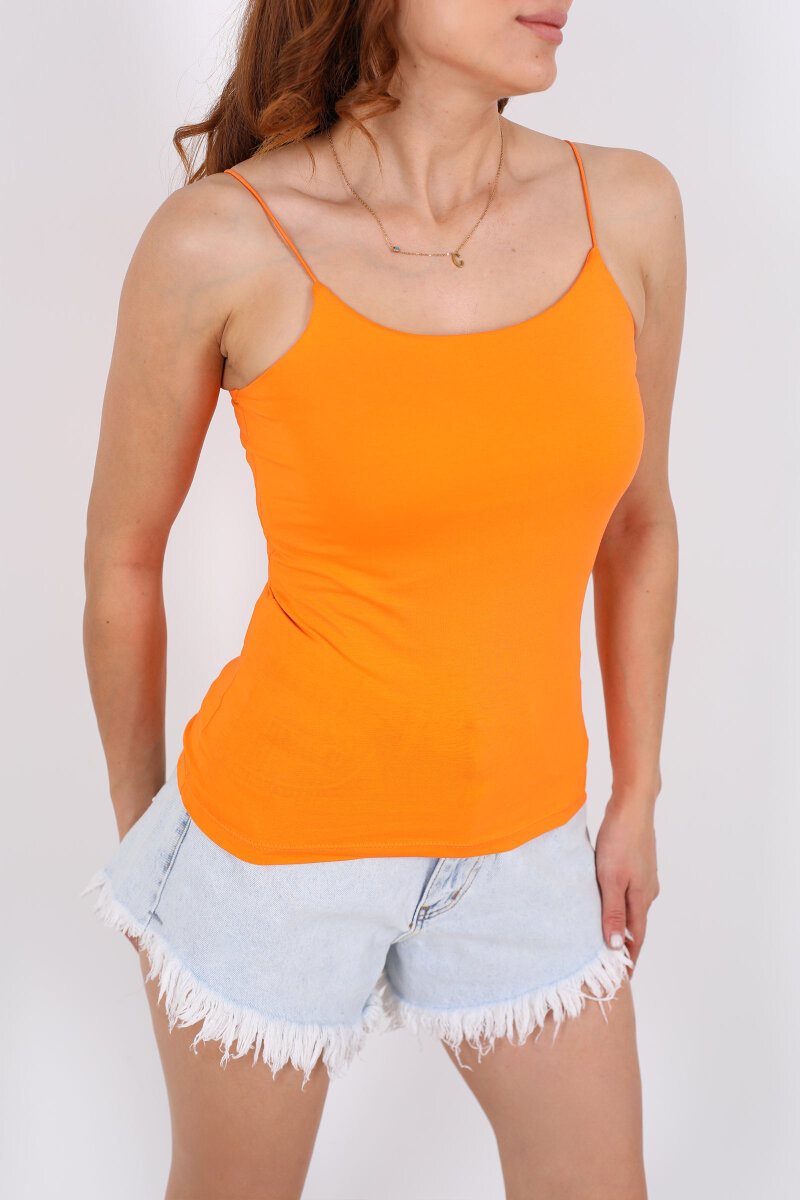 Lastik Askılı Uzun Turuncu Kadın Badi - 2