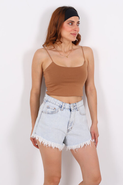 Lastik Askılı Vizon Kadın Crop Top - 3