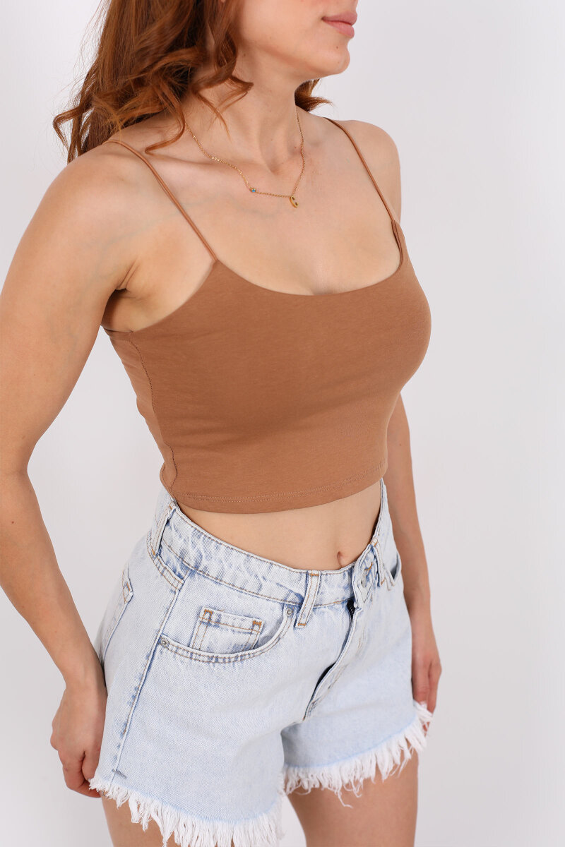 Lastik Askılı Vizon Kadın Crop Top - 2