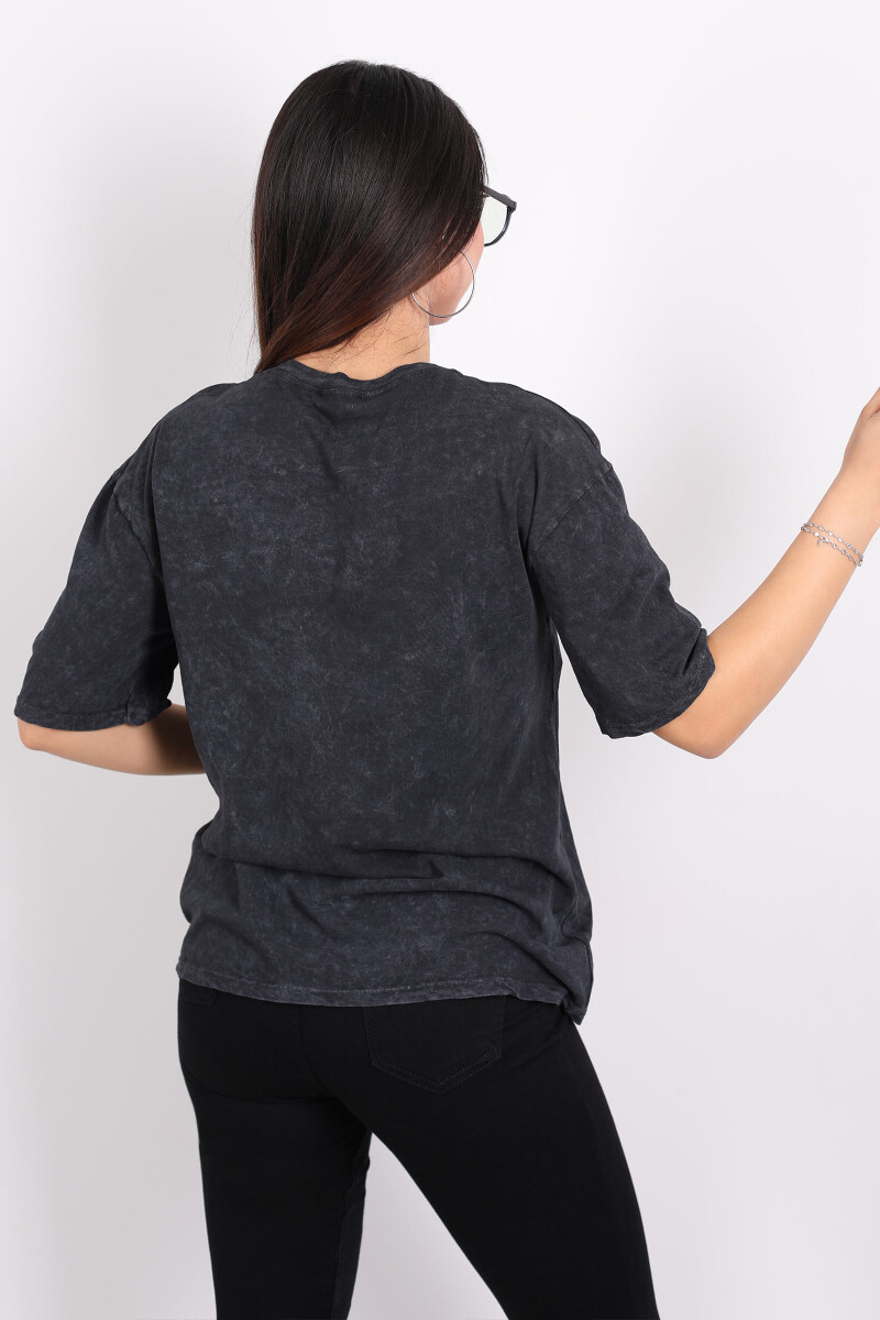 Leopar Baskılı Yıkamalı Oversize Antrasit Kadın T-Shirt - 2