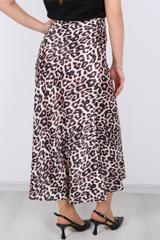 Leopar Desen Saten Vizon Kadın Etek - 6