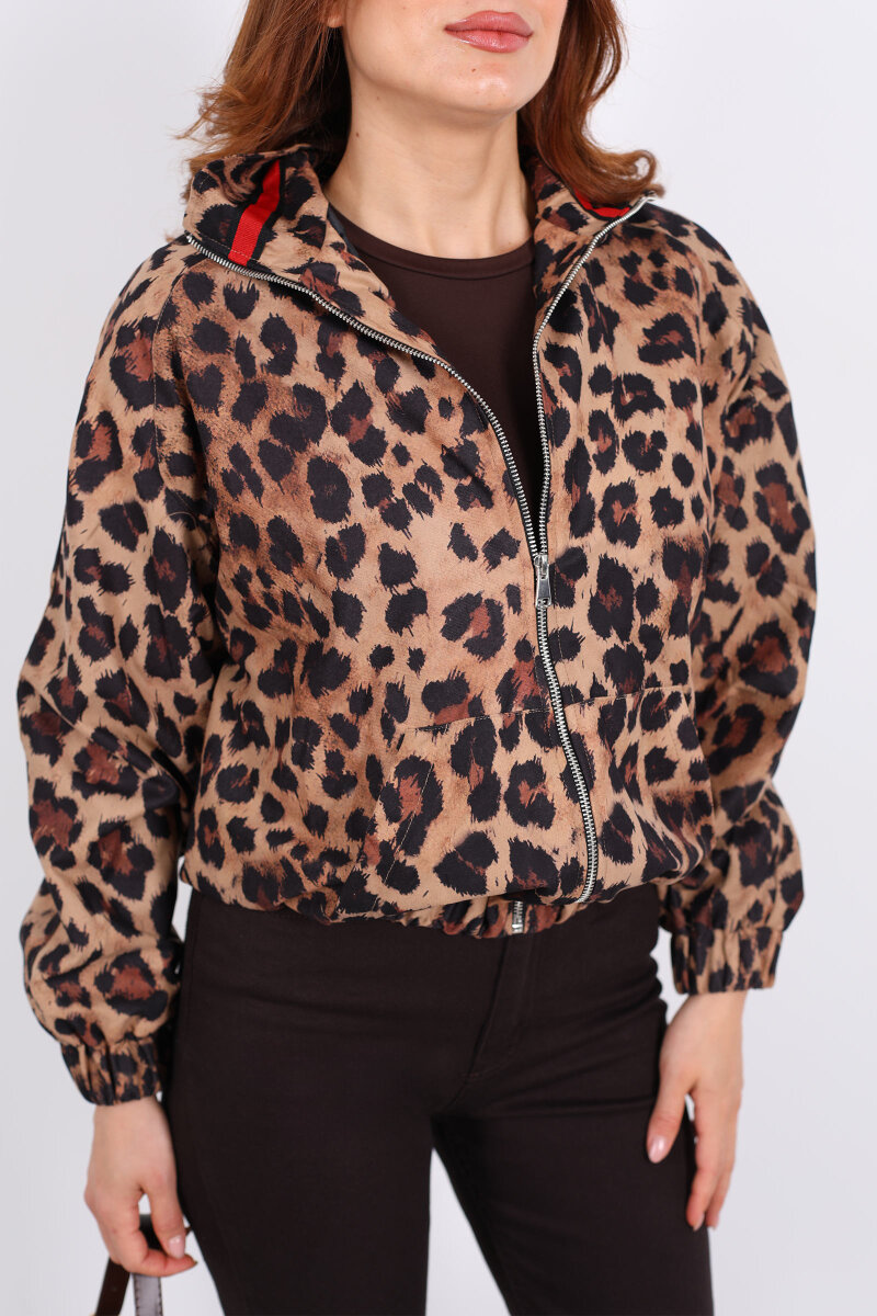 Leopar Desen Yaka Biyeli Leopar Kadın Bomber Ceket - 2