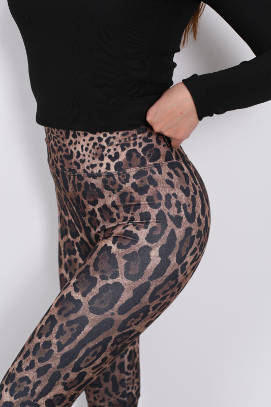 Leopar Desen Yüksek Bel Acı Kahve Kadın Süet Tayt - 5