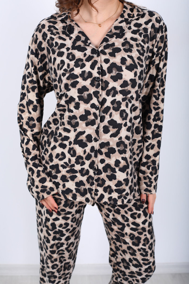 Leopar Desenli Kadın Gömlek Pijama Takım - 2