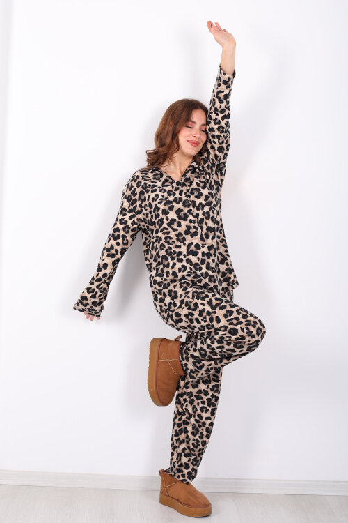 Leopar Desenli Kadın Gömlek Pijama Takım - Berox