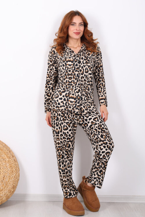 Leopar Desenli Kadın Yumoş Pijama Takım - 6