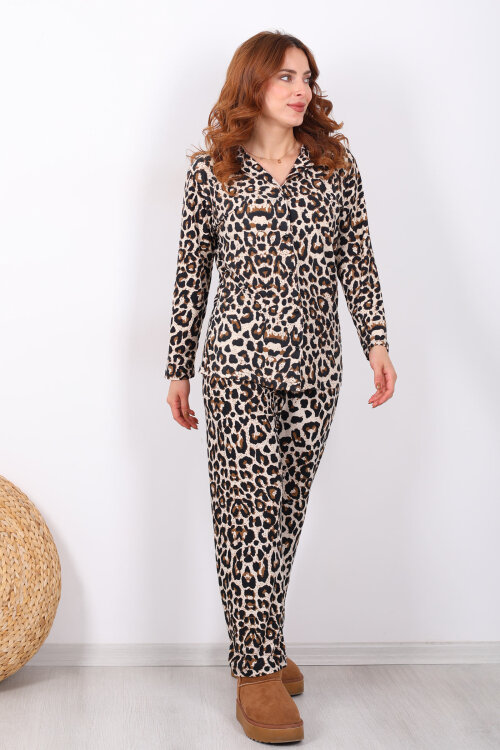 Leopar Desenli Kadın Yumoş Pijama Takım - 5