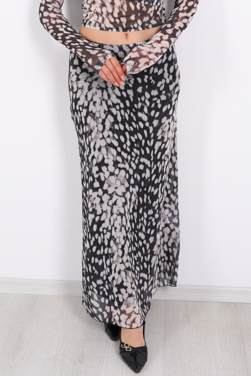 Leopar Desenli Siyah Kadın Maxi Etek - 2