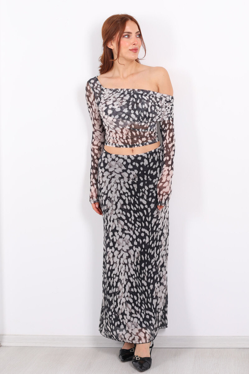 Leopar Desenli Siyah Kadın Maxi Etek - 6