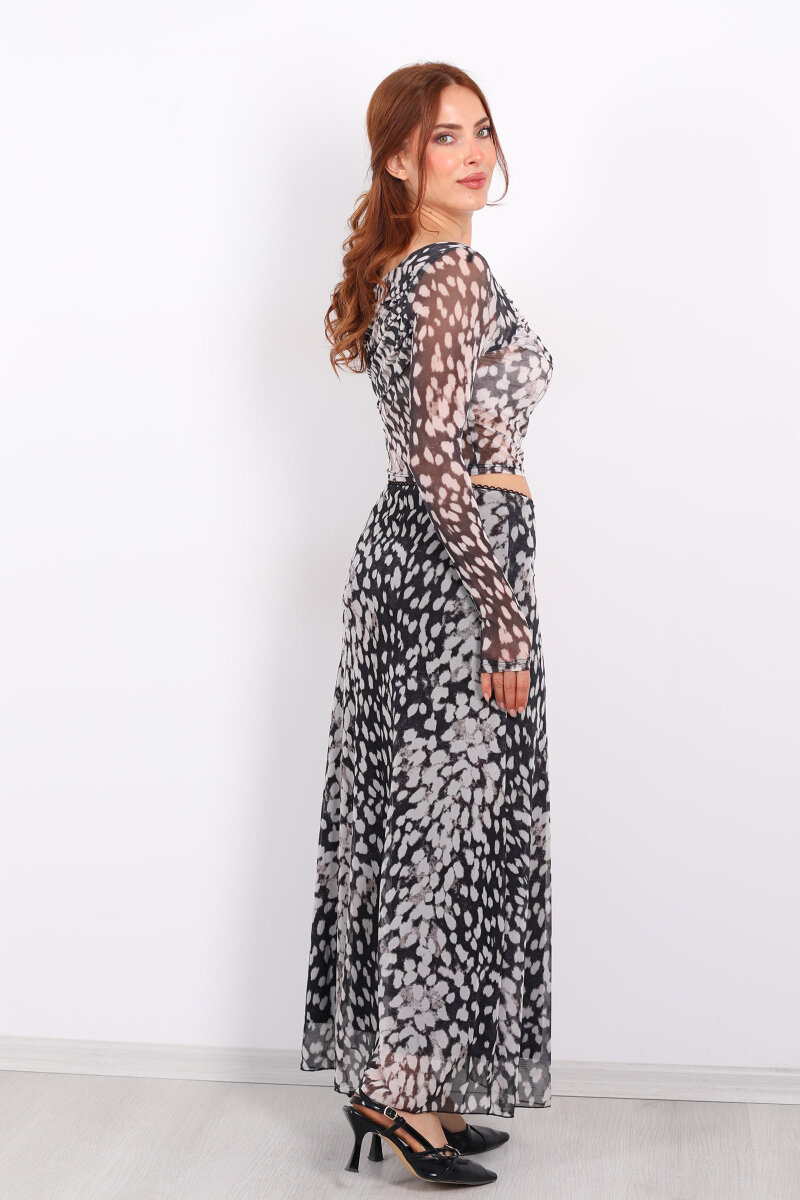 Leopar Desenli Siyah Kadın Maxi Etek - 5