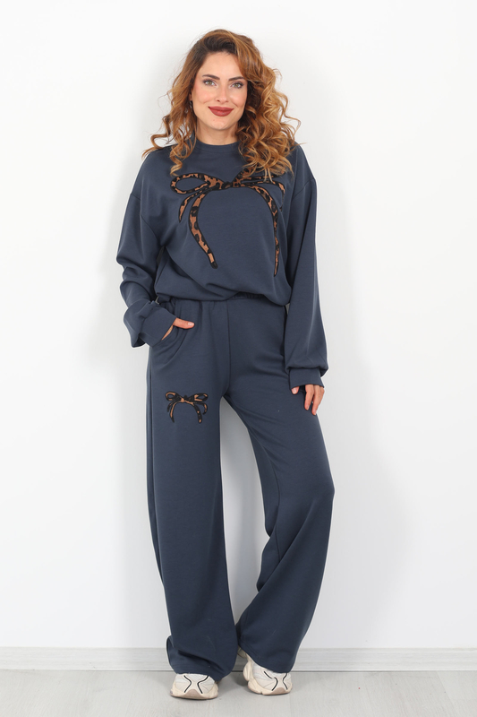 Leopar Nakışlı Modal Antrasit Kadın Eşofman Takım - 1