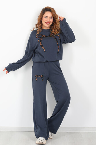 Leopar Nakışlı Modal Antrasit Kadın Eşofman Takım - 3