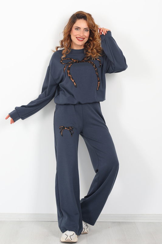 Leopar Nakışlı Modal Antrasit Kadın Eşofman Takım - 3