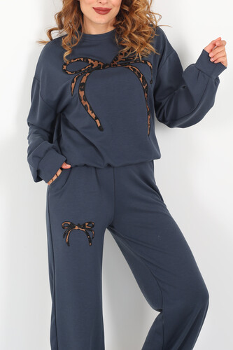 Leopar Nakışlı Modal Antrasit Kadın Eşofman Takım - 4