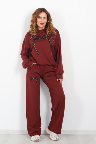 Leopar Nakışlı Modal Bordo Kadın Eşofman Takım - Berox (1)