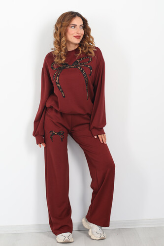 Leopar Nakışlı Modal Bordo Kadın Eşofman Takım - 3