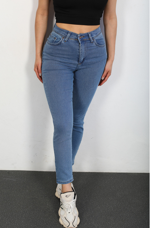 Likralı Mom Mavi Kadın Denim Pantolon - 2