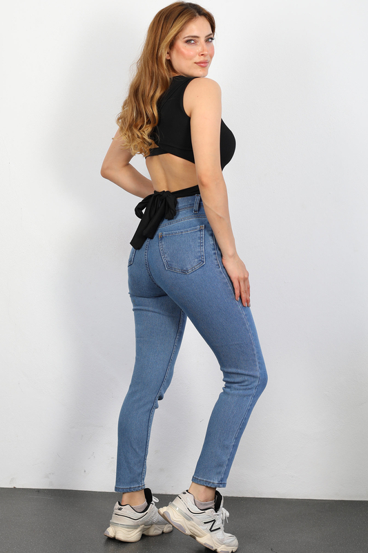 Likralı Mom Mavi Kadın Denim Pantolon - 4