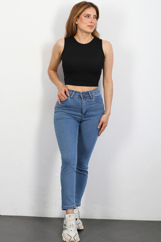 Likralı Mom Mavi Kadın Denim Pantolon - 1