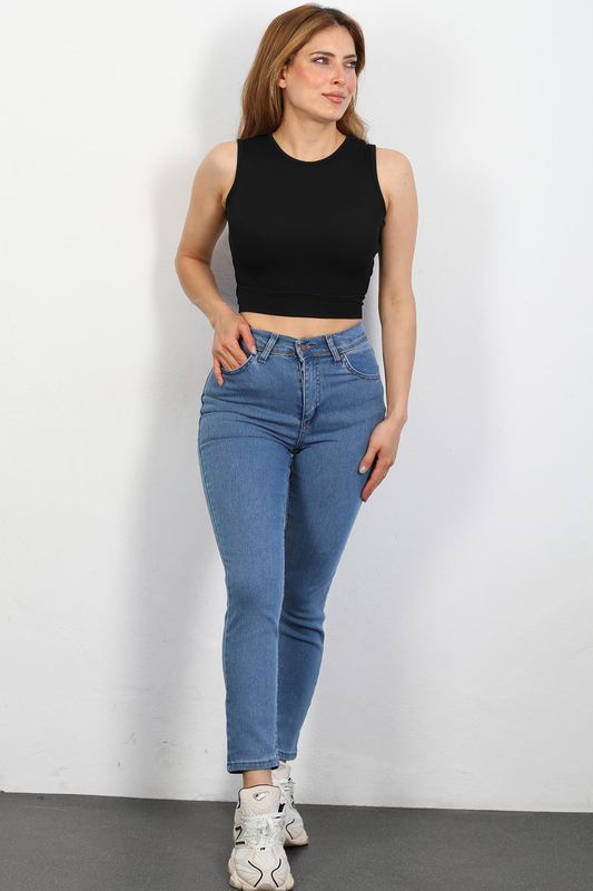 Likralı Mom Mavi Kadın Denim Pantolon - 1
