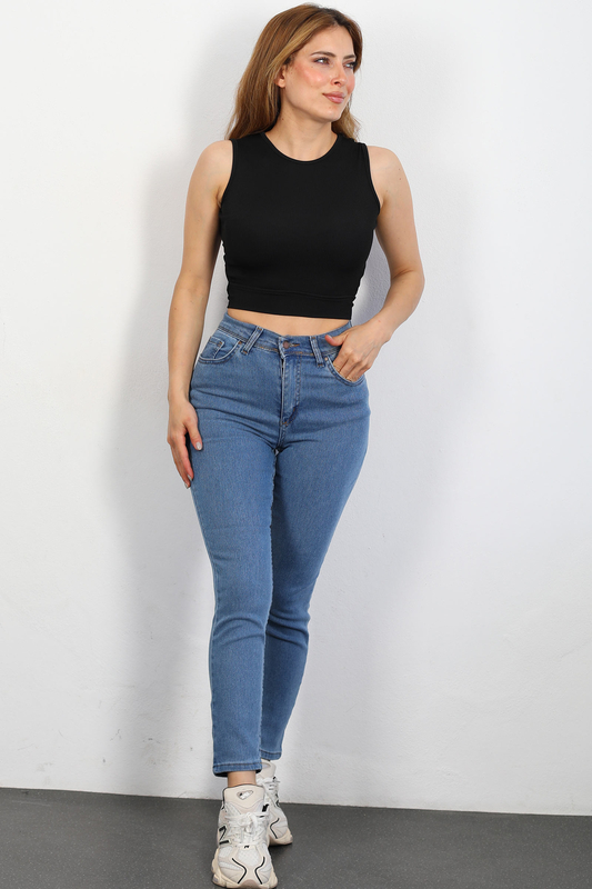 Likralı Mom Mavi Kadın Denim Pantolon - 3