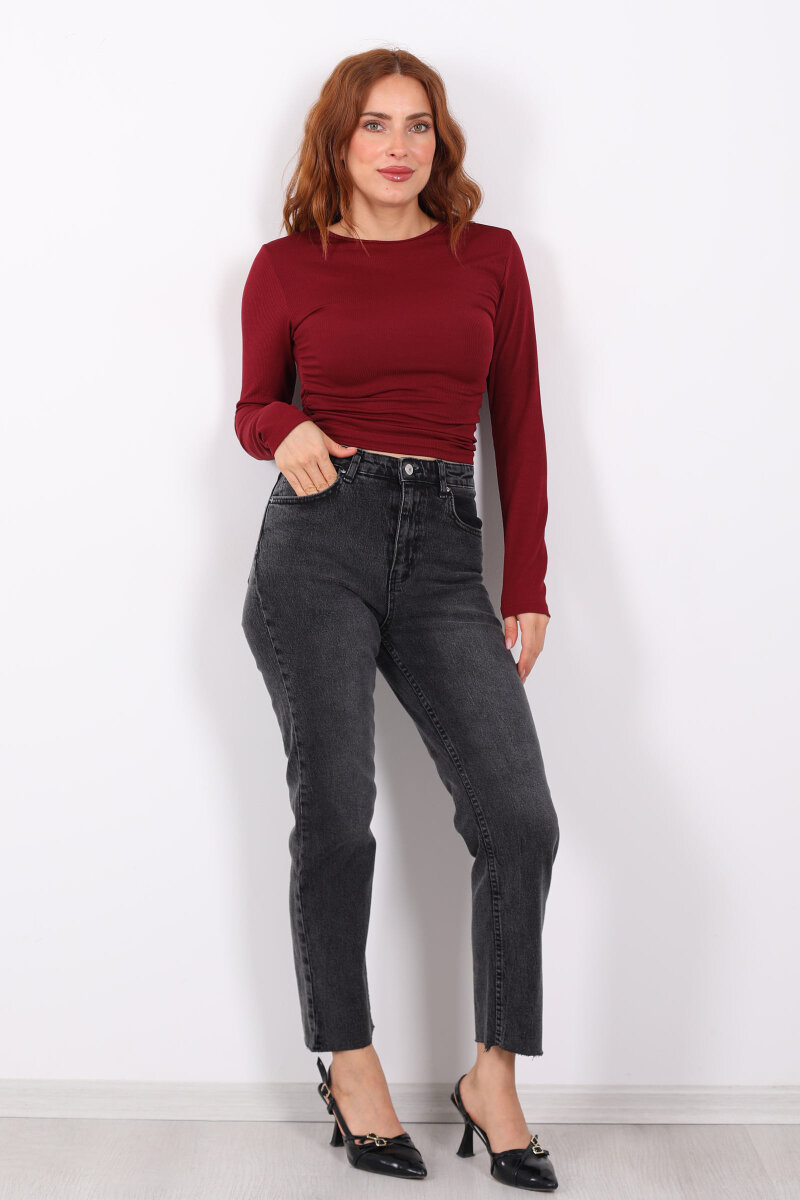 Likralı Paça Kesik Füme Kadın Boy Fit - 4