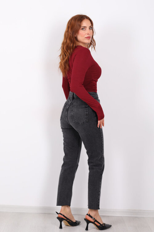 Likralı Paça Kesik Füme Kadın Boy Fit - 5