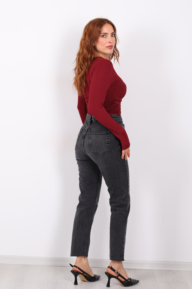 Likralı Paça Kesik Füme Kadın Boy Fit - 5