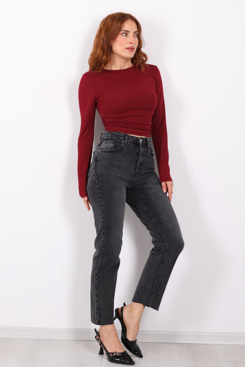 Likralı Paça Kesik Füme Kadın Boy Fit - 1