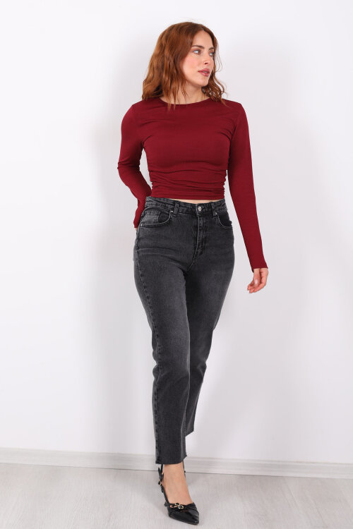 Likralı Paça Kesik Füme Kadın Boy Fit - 6